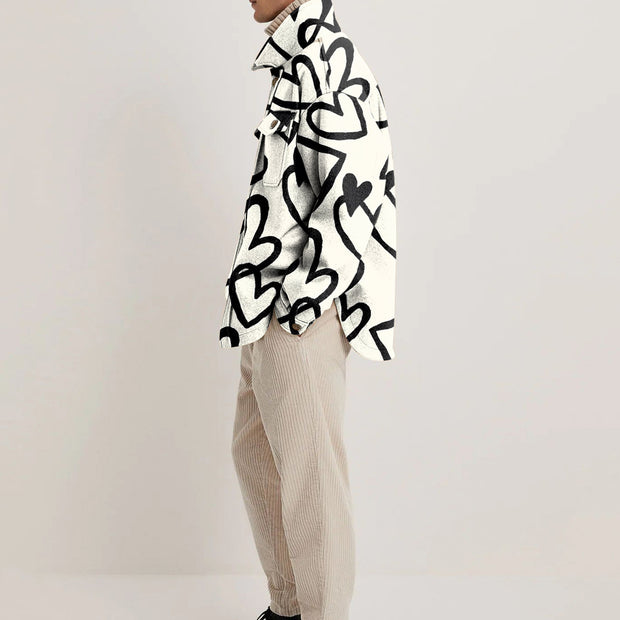 Fashion printed loose lapel coat