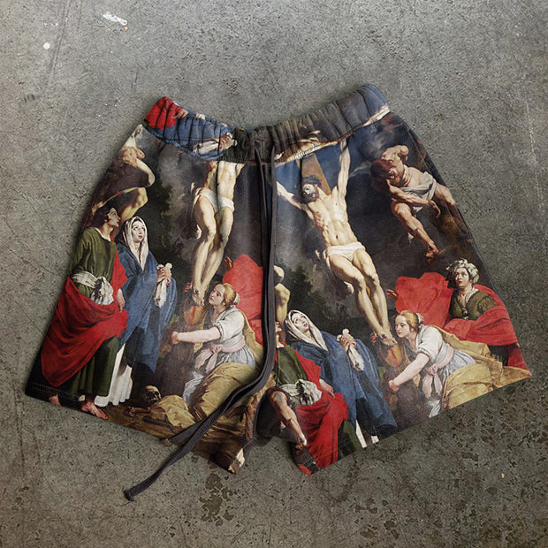 Men's casual retro print shorts