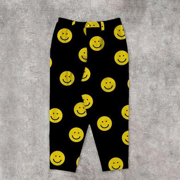 Casual smiley print street wide-leg trousers