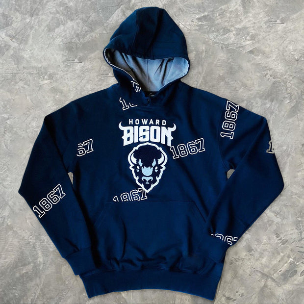 Retro college style hooded sweatshirt