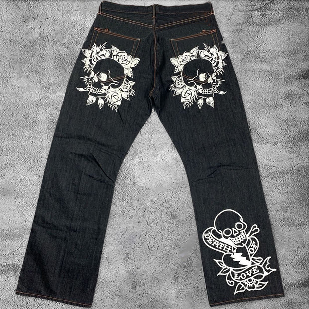 Casual rose skull jeans