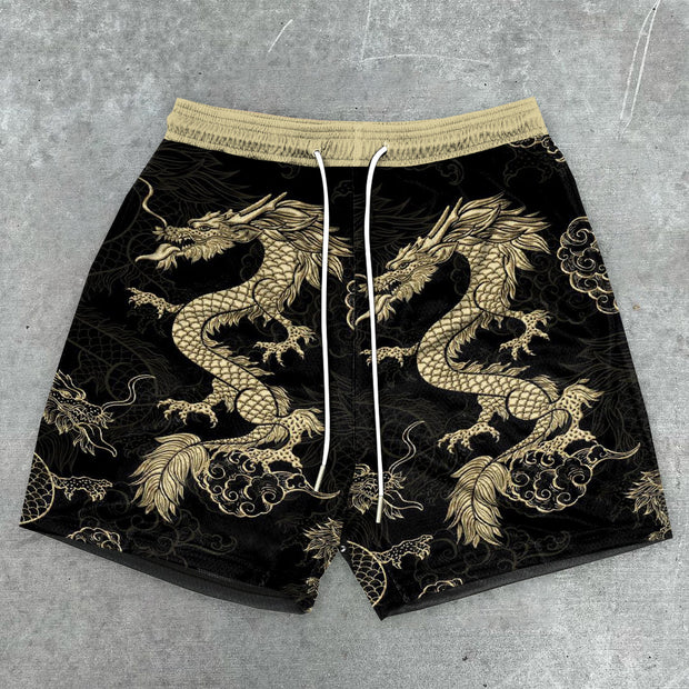 Retro Trendy Dragon Print Shorts