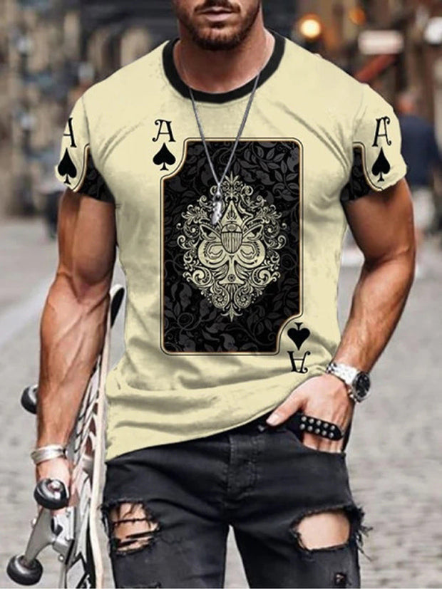 Casual round neck short sleeve digital print slim pullover men's T-shirt