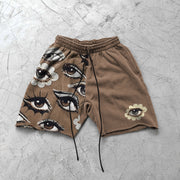 Retro street casual eye art print shorts