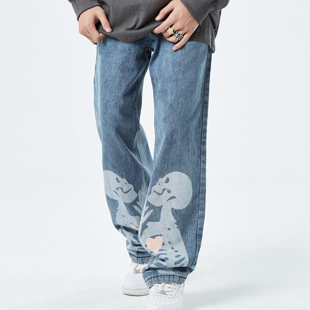 Skull Fashion Print Personalized Loose Jeans