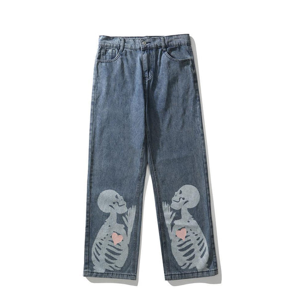 Skull Fashion Print Personalized Loose Jeans