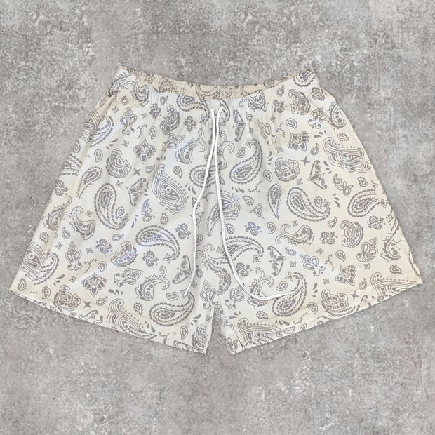 Casual cashew-print street-style track shorts