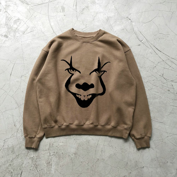 Street style clown expression print pullover long-sleeved sweater