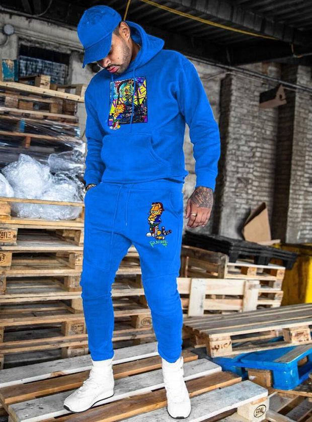 Hip-hop fashion printed hoodie sweatpants suit