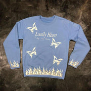 Loose long-sleeved street sweatshirt with luminous butterfly pattern