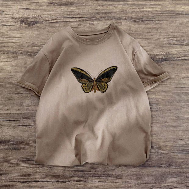 Retro butterfly casual short-sleeved T-shirt
