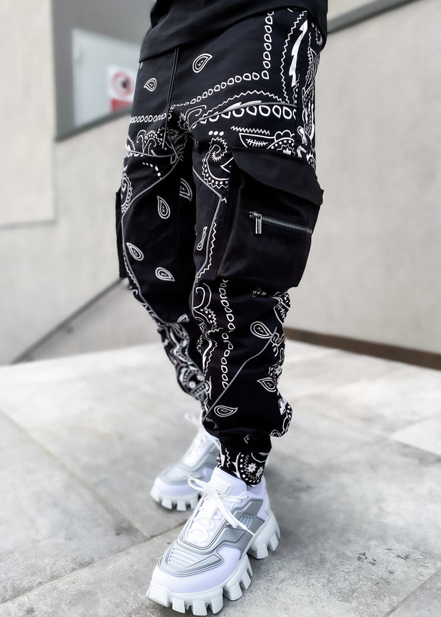 Fashion men's loose street style multi-pocket trousers