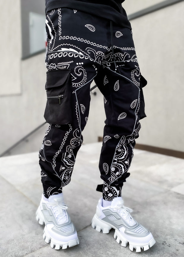 Fashion men's loose street style multi-pocket trousers