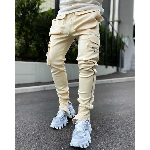 Multi-pocket reflective straight-leg sports casual trousers