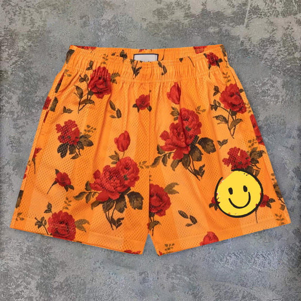 Orange Fashion Noble Luxury Rose Mesh Shorts