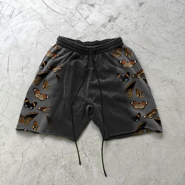 Gradient butterfly print casual street shorts