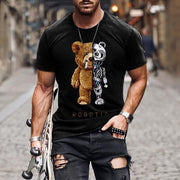 Teddy bear fashion collarless black t-shirt short sleeve men