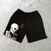 Skull Rose Print Elastic Shorts