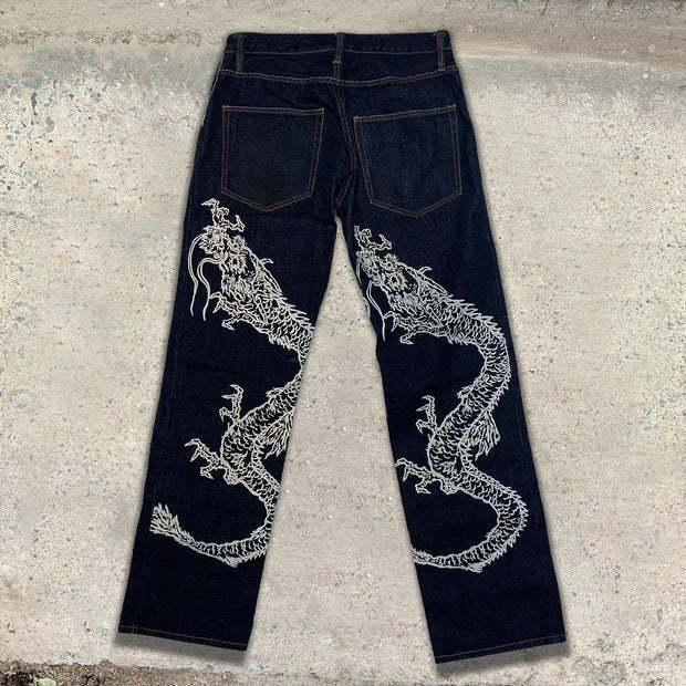 Casual white dragon street everyday jeans