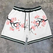 Sakura Pattern Casual Mesh Track Shorts
