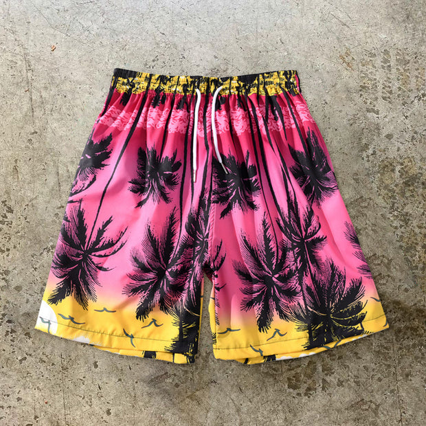 Casual vacation style coconut tree print men's shorts