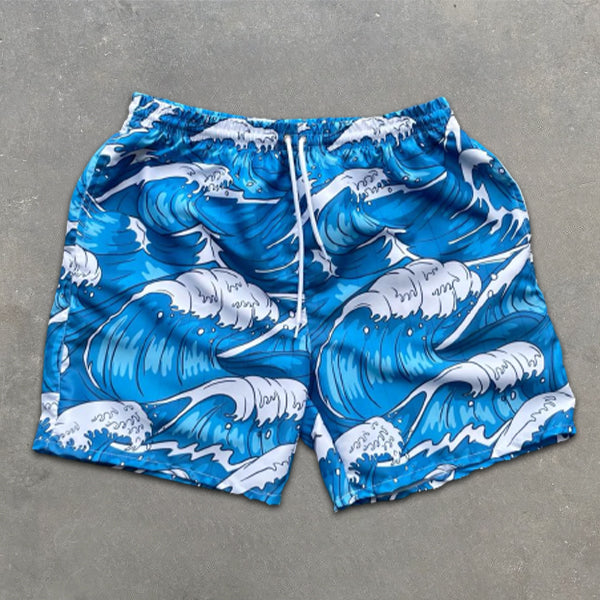 surf print elastic shorts