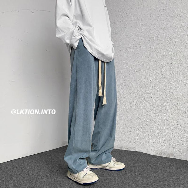 Corduroy pants men's loose straight mopping pants high street handsome casual trousers