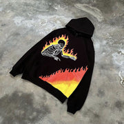 Statement flame skull print hoodie