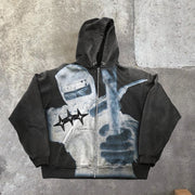 Personalized street style fashion printed long-sleeved zipper sweatshirt jacket