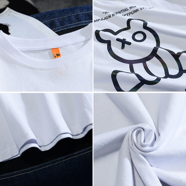 Reflective bear non-hooded t-shirt loose short sleeves