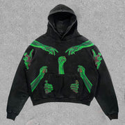Trendy solid color statement print hoodie