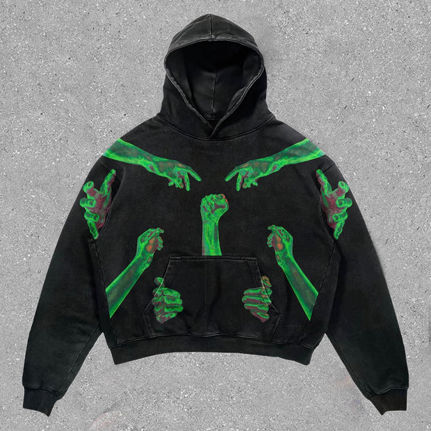 Trendy solid color statement print hoodie