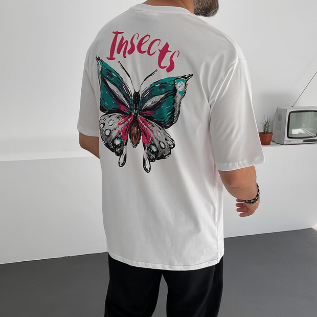 Fashion Crew Neck Butterfly Print Short Sleeve T-Shirt