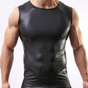 Men's Wide Shoulder Vest Fashion Patent Leather Round Neck Slim Fit