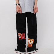 Street fashion straight-leg jeans with hip hop letters