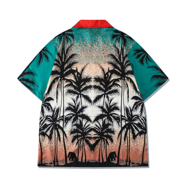 Printed Coconut Beach Loose Short Sleeve Shirt Shorts Set