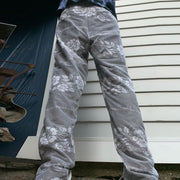 Fashion retro gray print street trousers