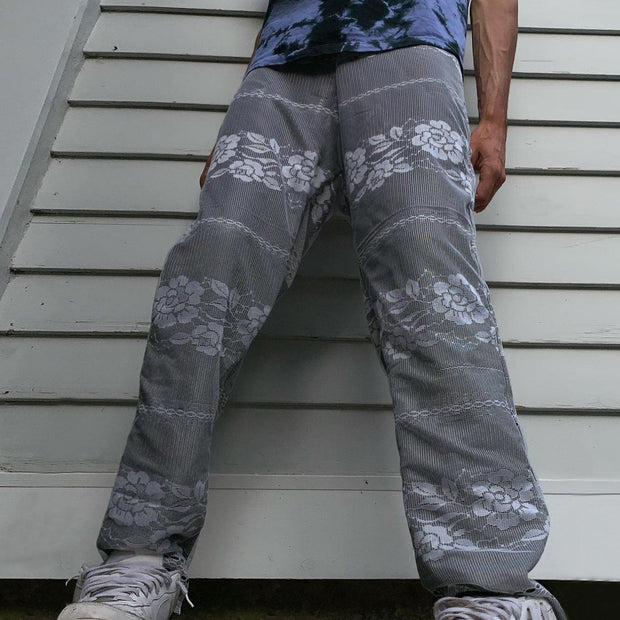 Fashion retro gray print street trousers