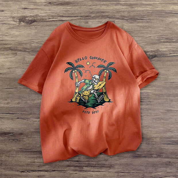Fashion coconut tree print short-sleeved T-shirt