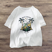 Fashion coconut tree print short-sleeved T-shirt