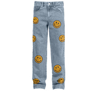 Emoji print street style straight-leg jeans