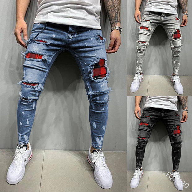 Men's slim ripped pencil pants new men's paint jeans