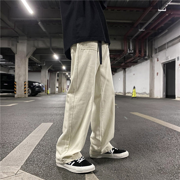 Street retro straight wide leg solid color casual mopping pants