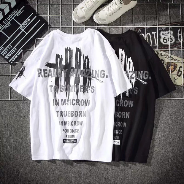 Trendy Loose Hip Hop Couple Print Short Sleeve T-shirt