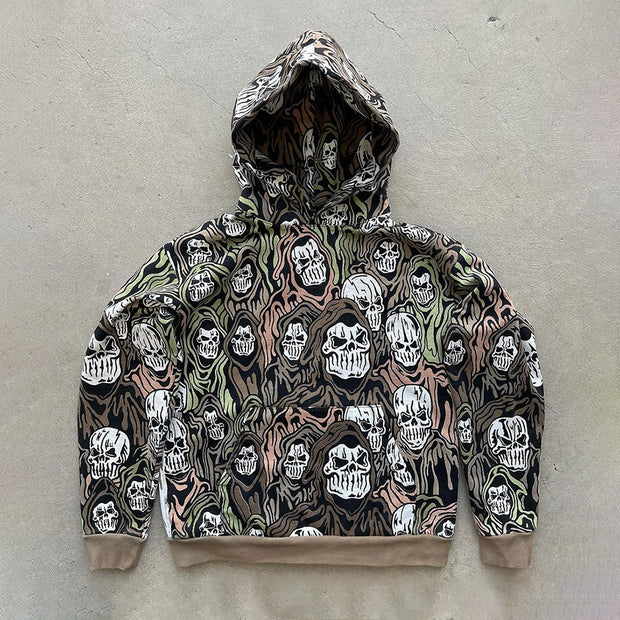 Street trend skull print hooded sweatshirt