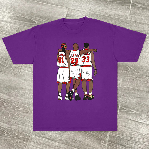 Trendy basketball print casual short-sleeved T-shirt