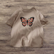 Contrasting butterfly print short-sleeved T-shirt