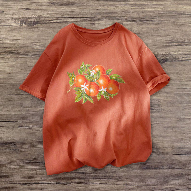 Orange print street style short-sleeved T-shirt