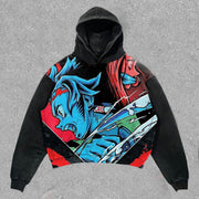 Relaxed Anime Print Preppy Hoodie