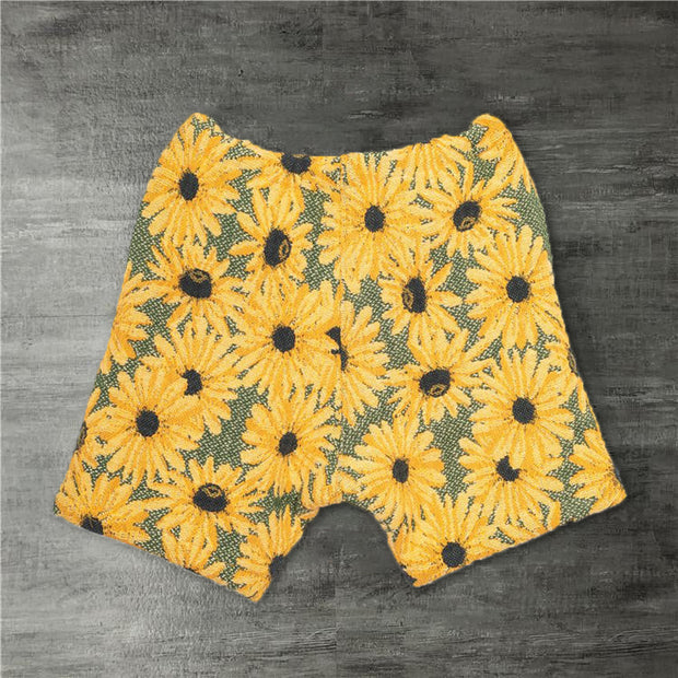 Sunflower print casual shorts